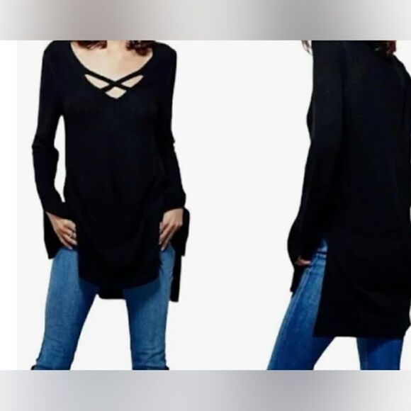 Free People classic black knit sweater tunic size small - Picture 1 of 8